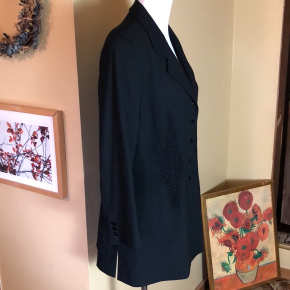 Vintage TAHARI Size 12 Intricate Beaded Scroll Front Long Blazer Laine Wool USA - Picture 2 of 16